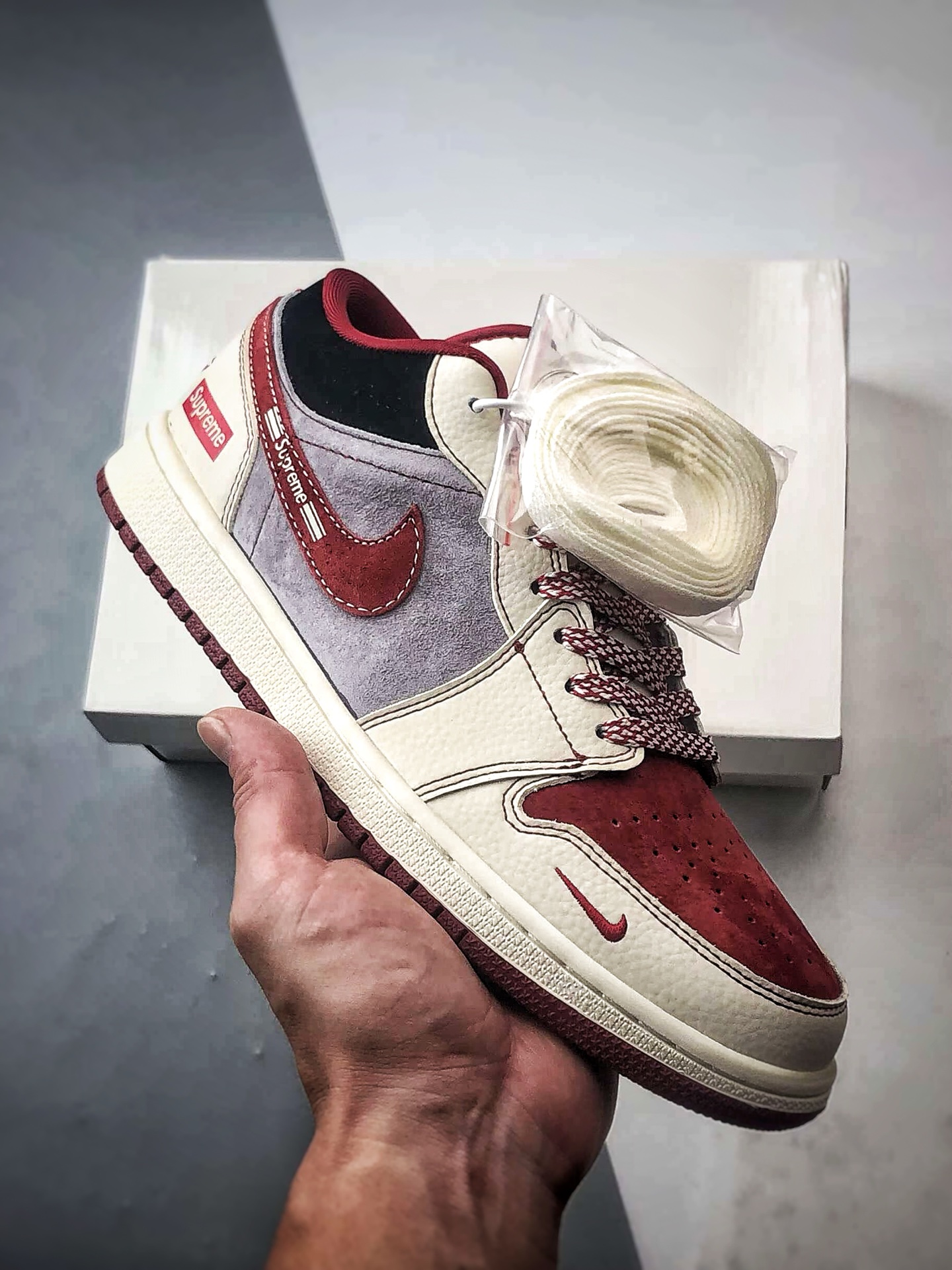 Air Jordan 1 Low ”高端定制” Sup米灰酒红 LD8888-007