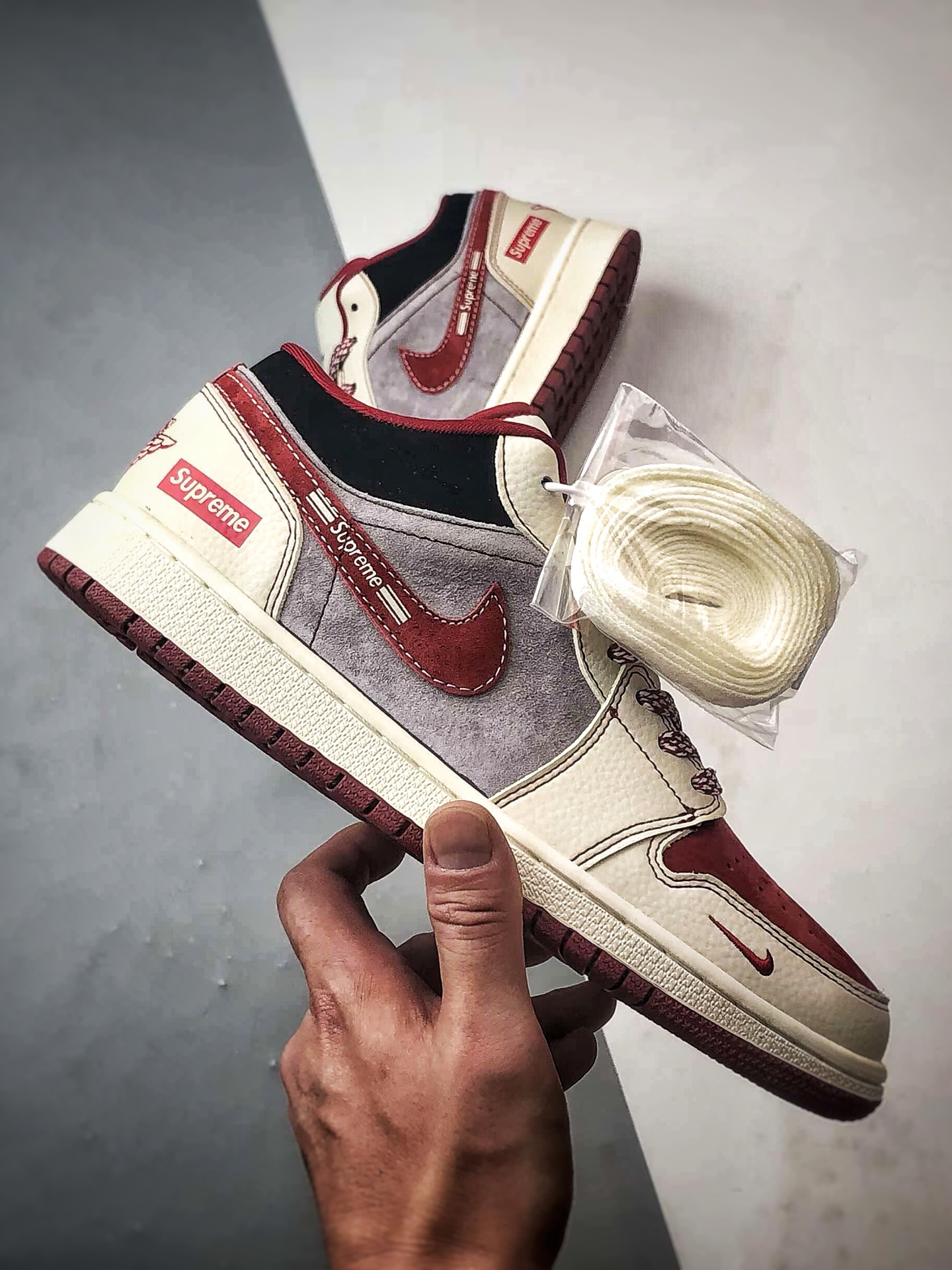 Air Jordan 1 Low ”高端定制” Sup米灰酒红 LD8888-007