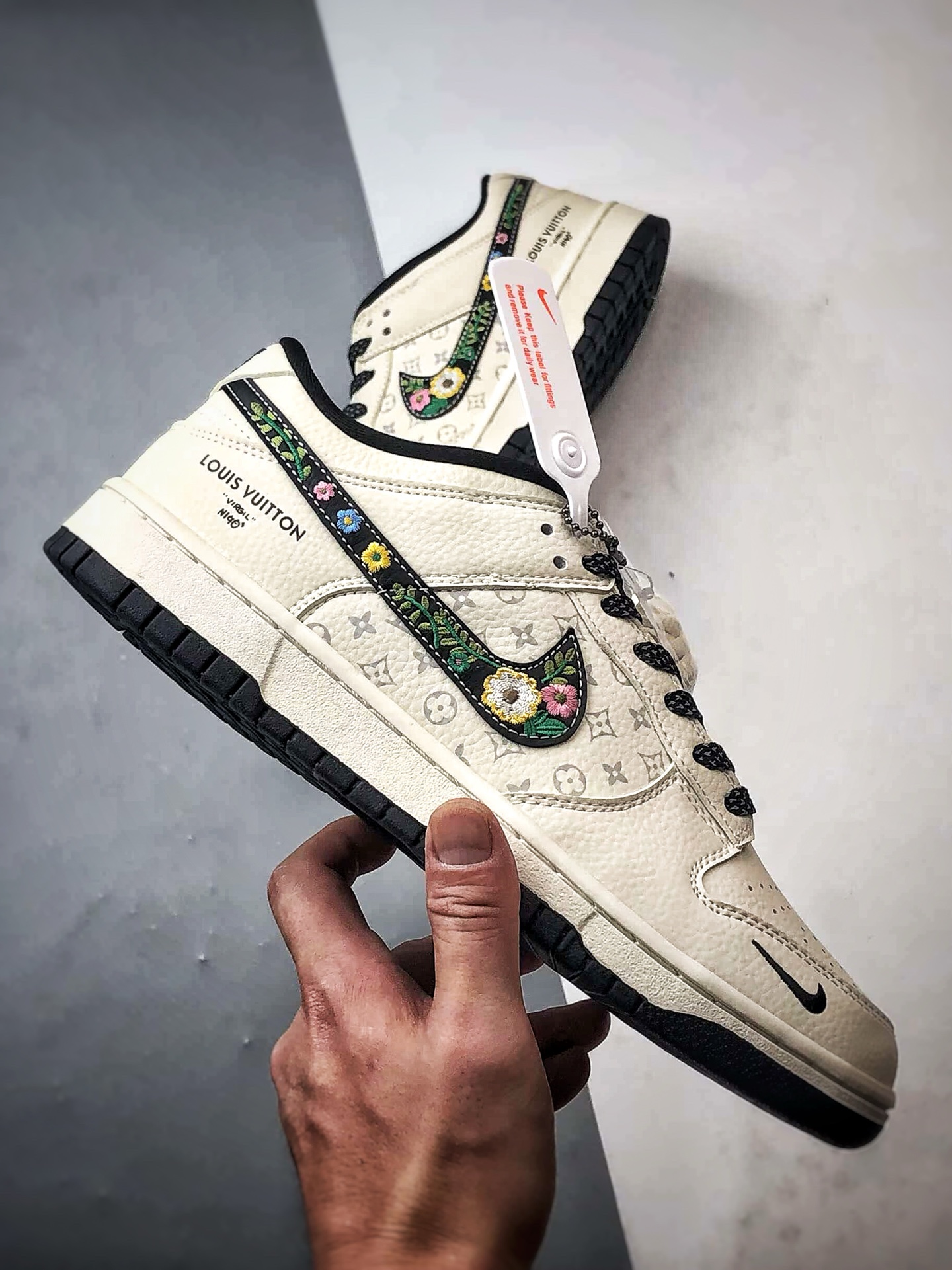 NK Dunk Low Retro ”DIY高端定制” LV米白黑刺绣钩 低帮休闲运动板鞋 DS6608-017