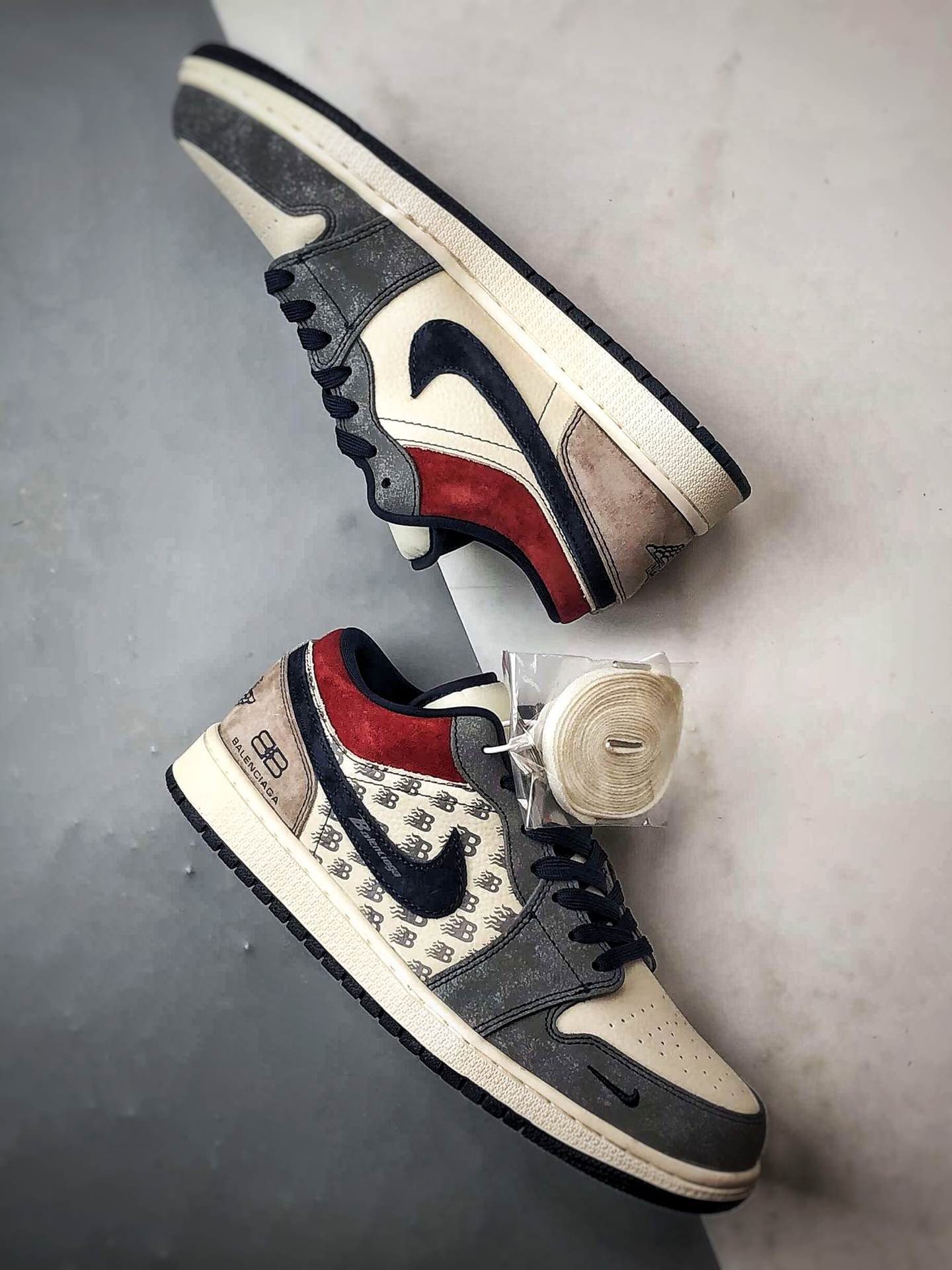 Air Jordan 1 Low ”高端定制” 巴黎印花米灰蓝红 QD1988-008