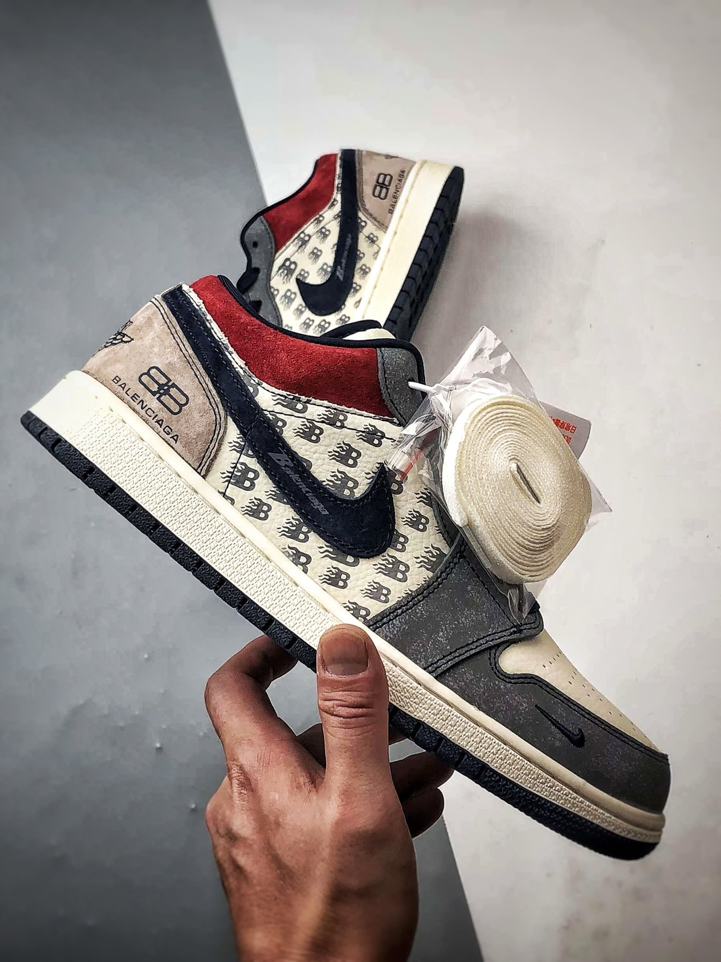 Air Jordan 1 Low ”高端定制” 巴黎印花米灰蓝红 QD1988-008