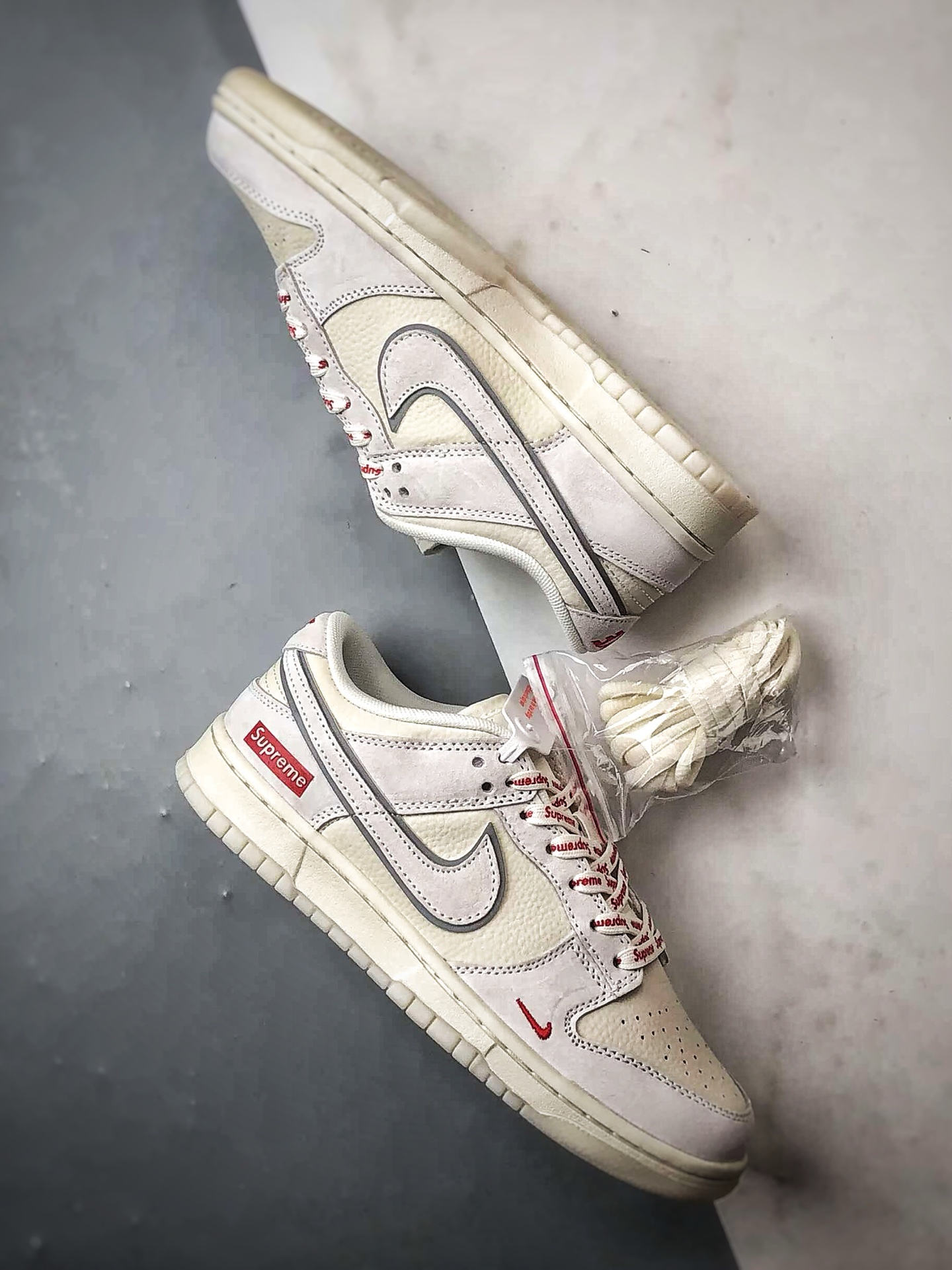 NK Dunk Low Retro ”DIY高端定制” Sup米灰红 低帮休闲运动板鞋 DN3168-007