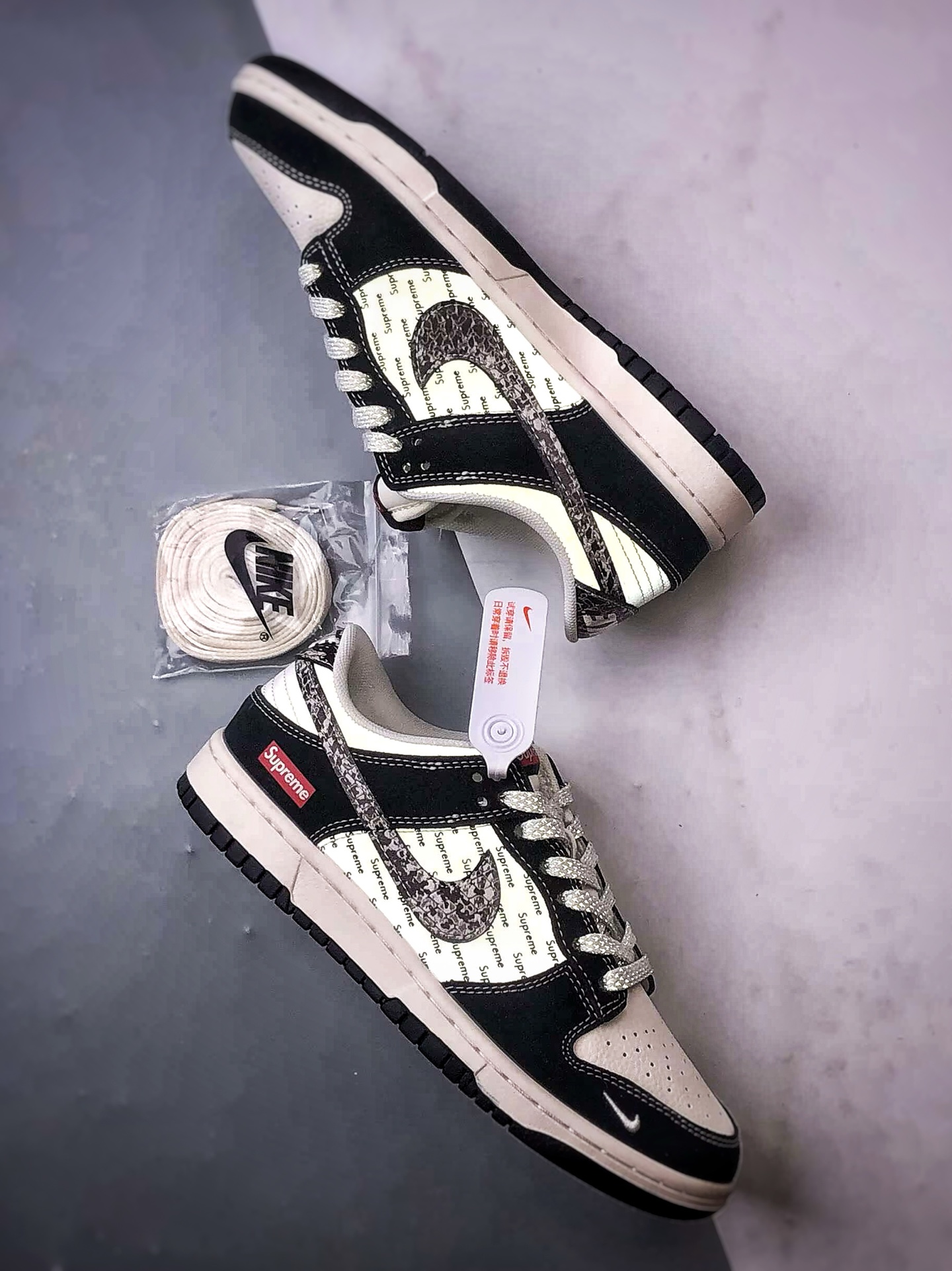 NK Dunk Low Retro ”DIY高端定制” Sup印字米黑蛇纹钩 低帮休闲运动板鞋 XS6089-624 NK Dunk Low Retro ”DIY高端定制” Sup印字米黑蛇纹钩 低帮休闲运动板鞋 XS6089-624