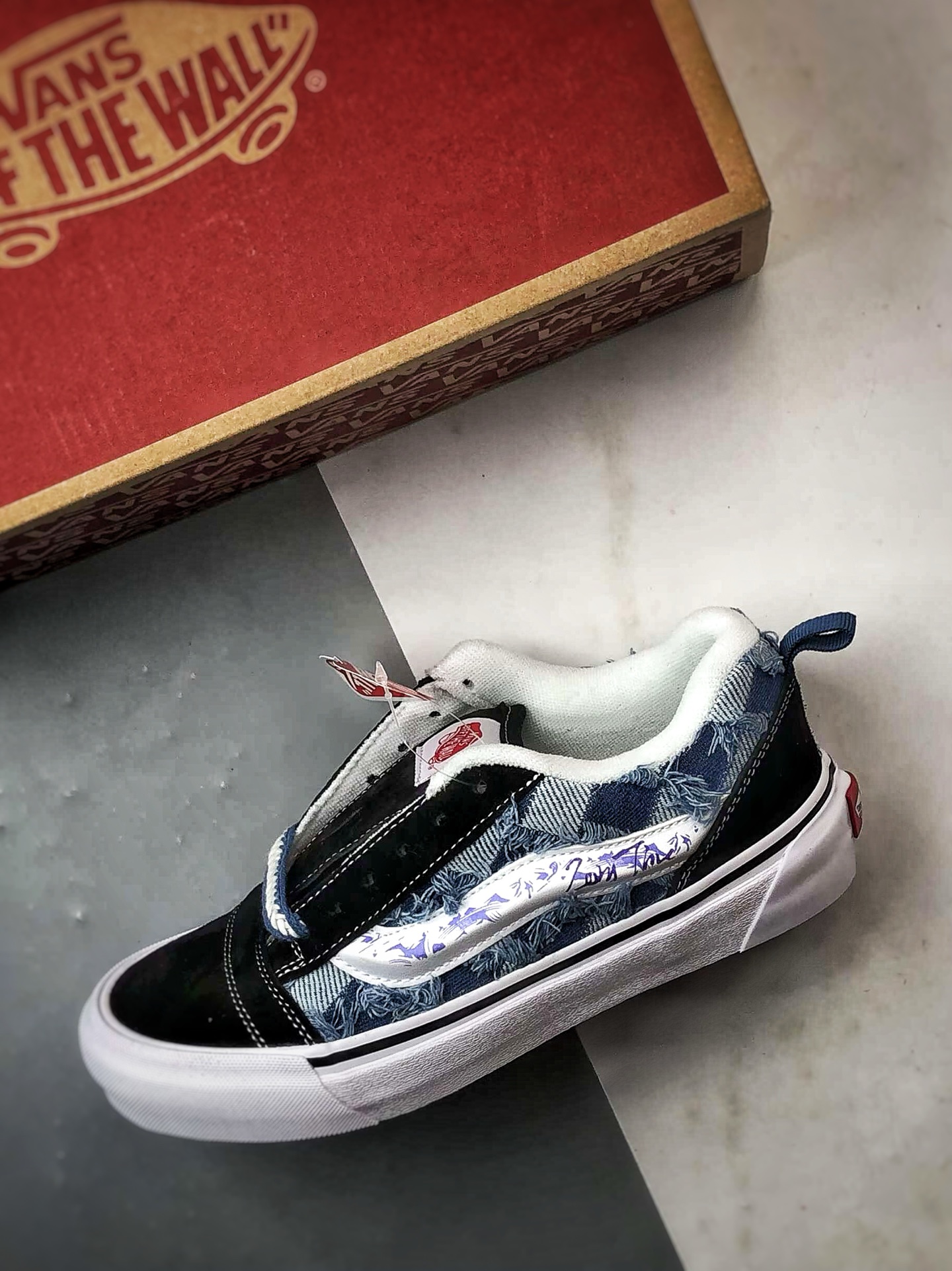 Vans Knu Skool 黑白蓝 新款 复古休闲万花弄面包鞋 “格韵复古”