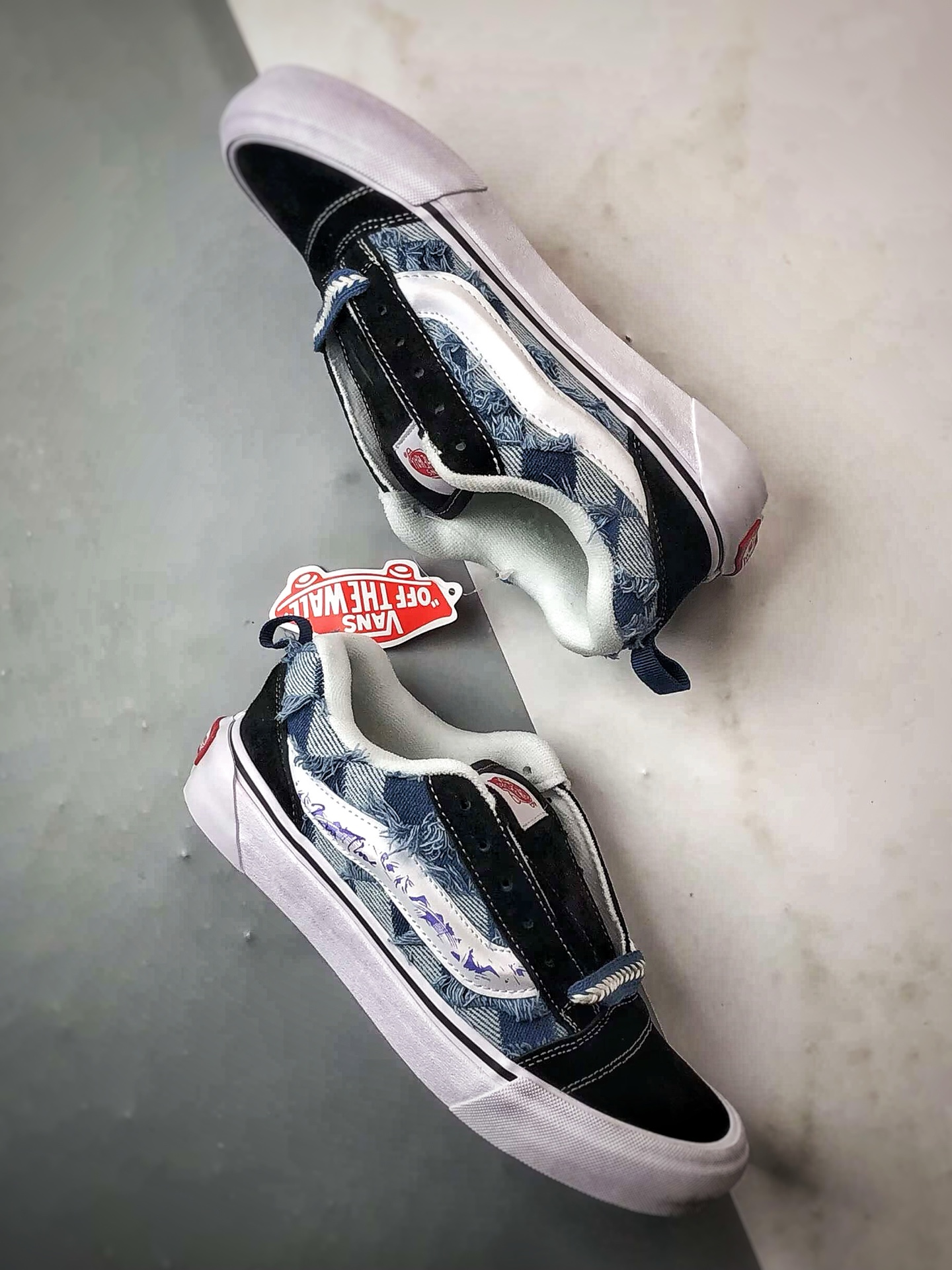 Vans Knu Skool 黑白蓝 新款 复古休闲万花弄面包鞋 “格韵复古”