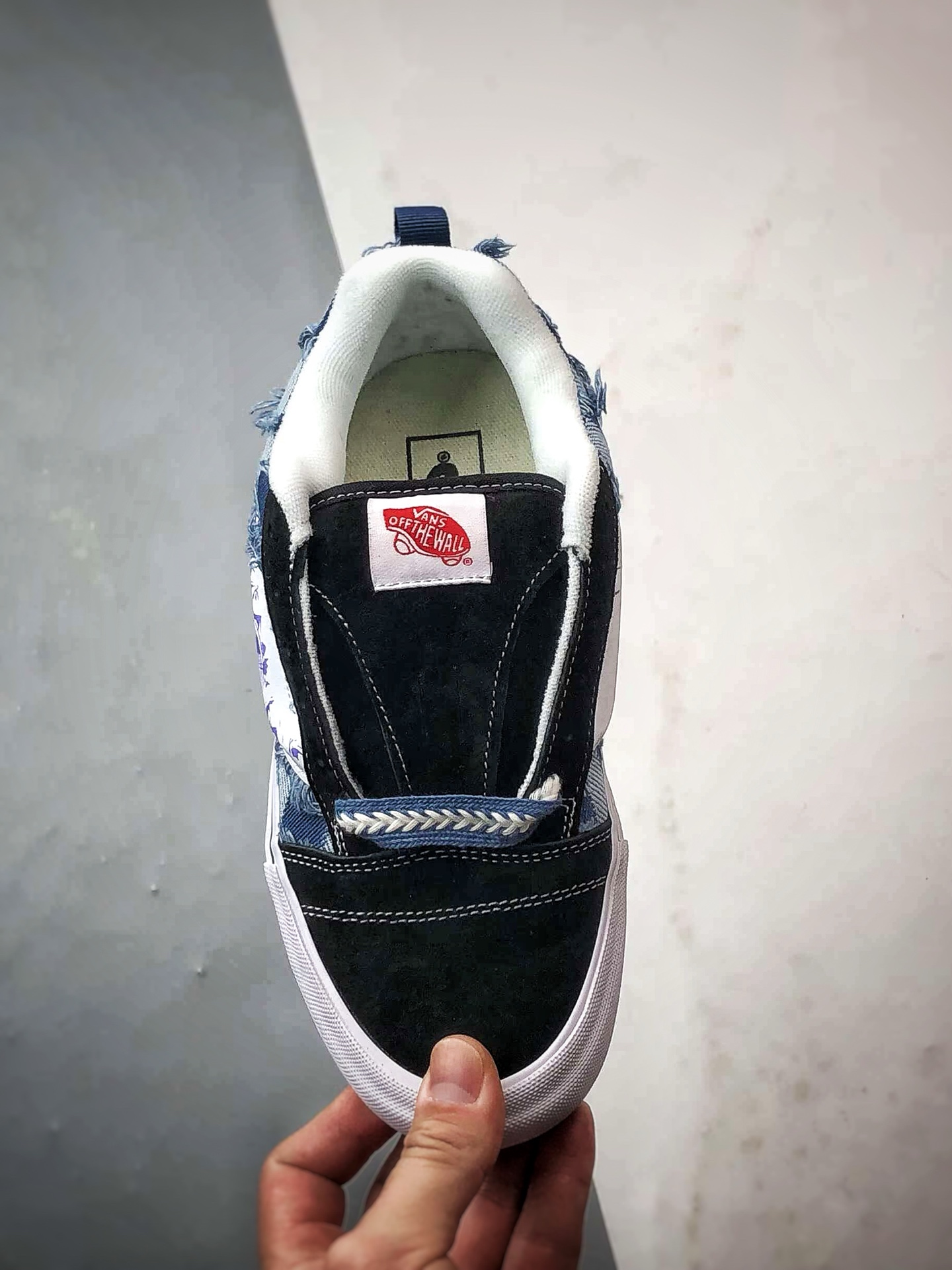 Vans Knu Skool 黑白蓝 新款 复古休闲万花弄面包鞋 “格韵复古”