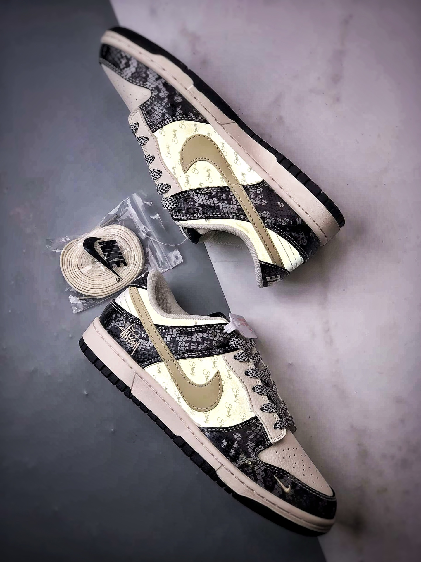 NK Dunk Low Retro ”DIY高端定制” 斯图西蛇纹米黑黄钩 低帮休闲运动板鞋 XS6089-636