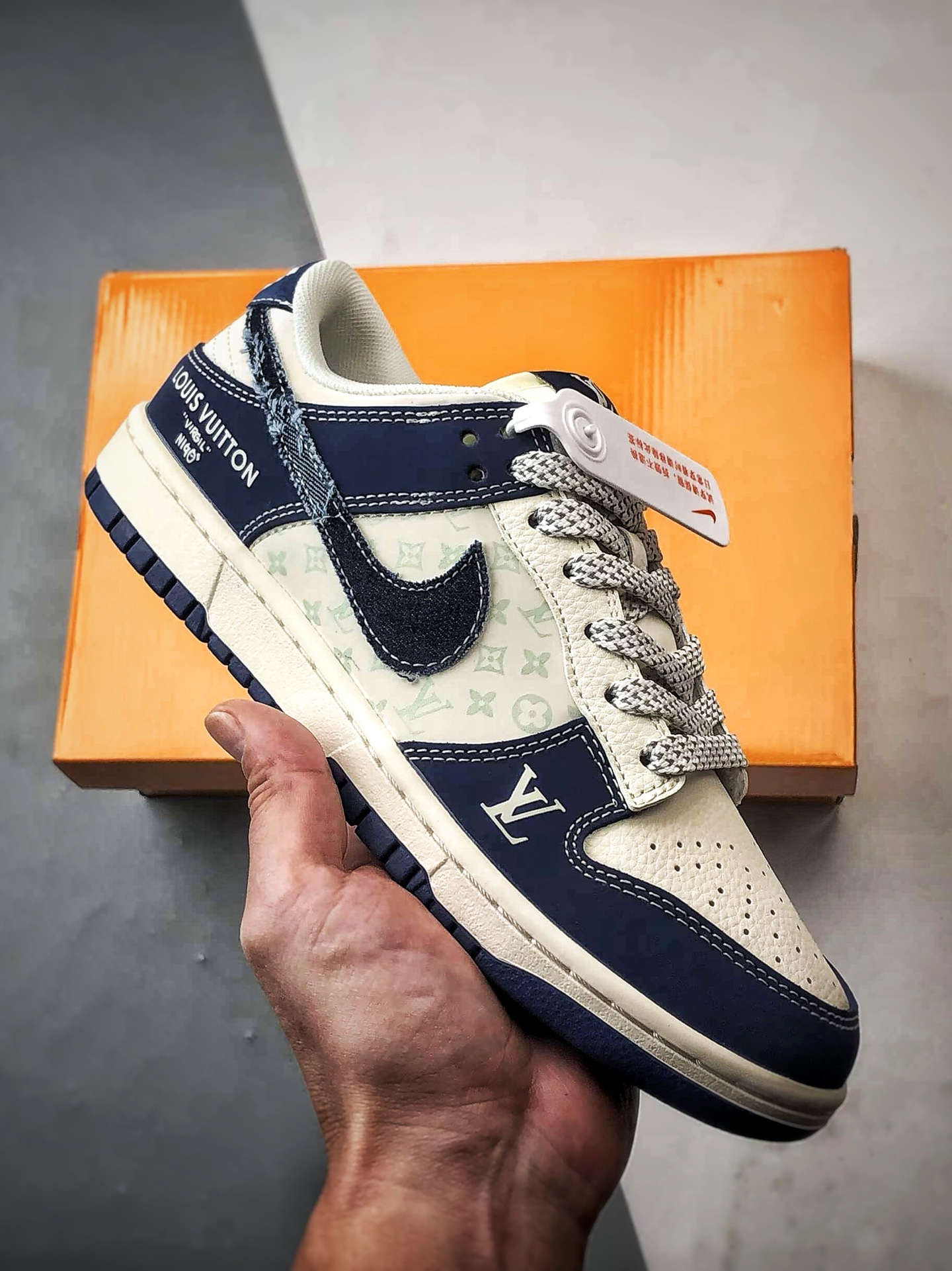 NK Dunk Low Retro ”DIY高端定制” LV印花米白蓝牛仔钩 低帮休闲运动板鞋 XS6089-631