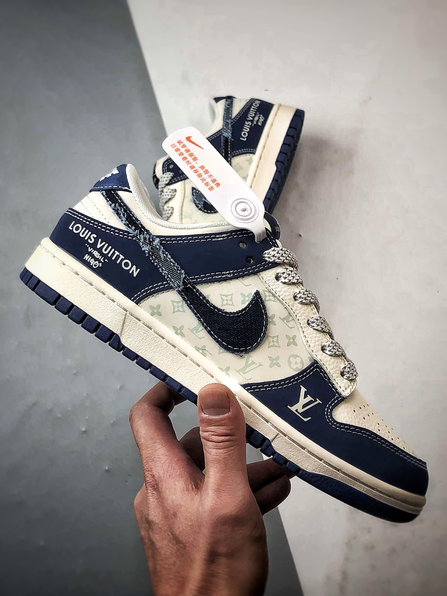 NK Dunk Low Retro ”DIY高端定制” LV印花米白蓝牛仔钩 低帮休闲运动板鞋 XS6089-631