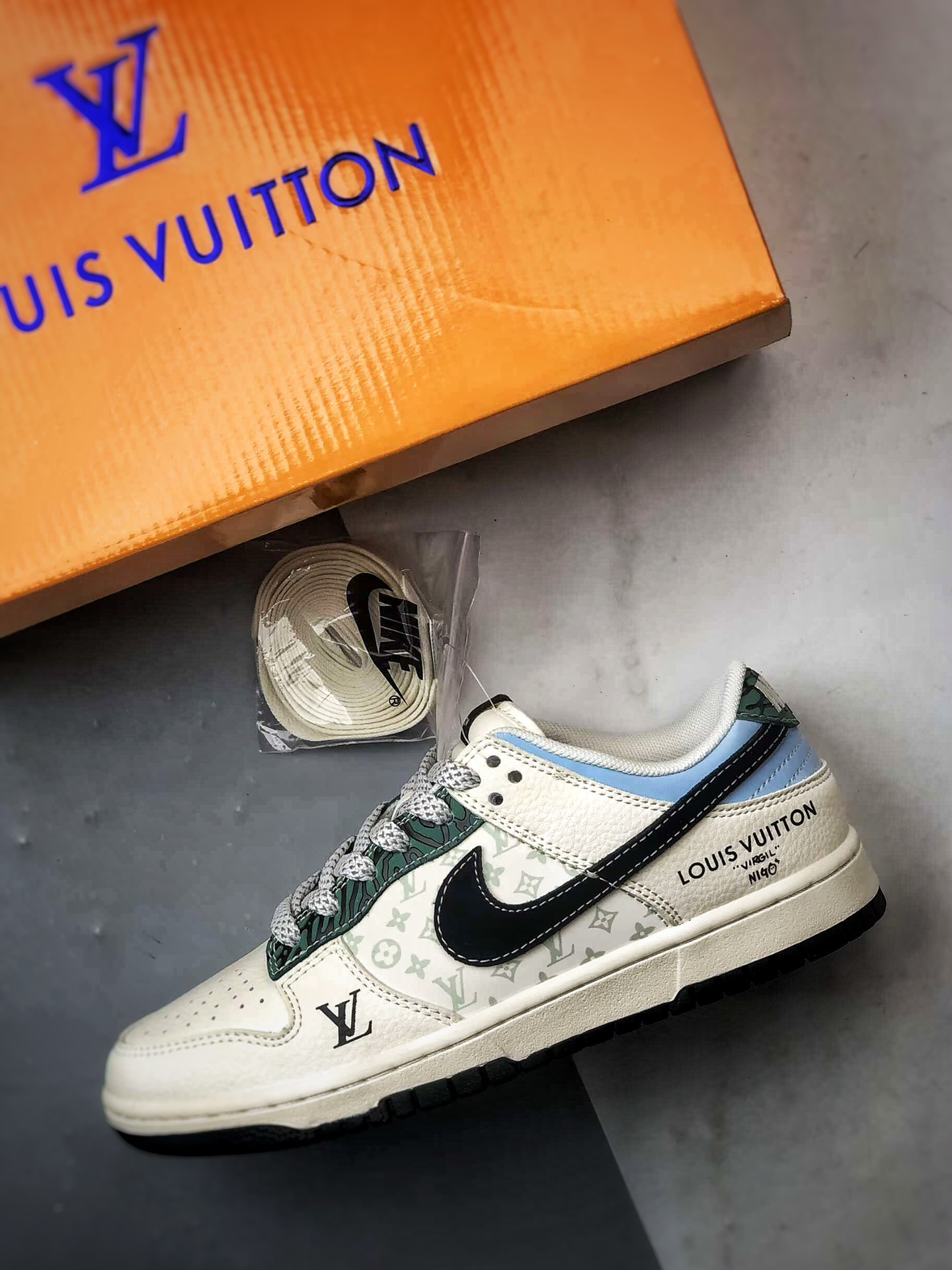 290 NK Dunk Low Retro ”DIY高端定制” LV米黑蓝绿 低帮休闲运动板鞋 XS6089-626