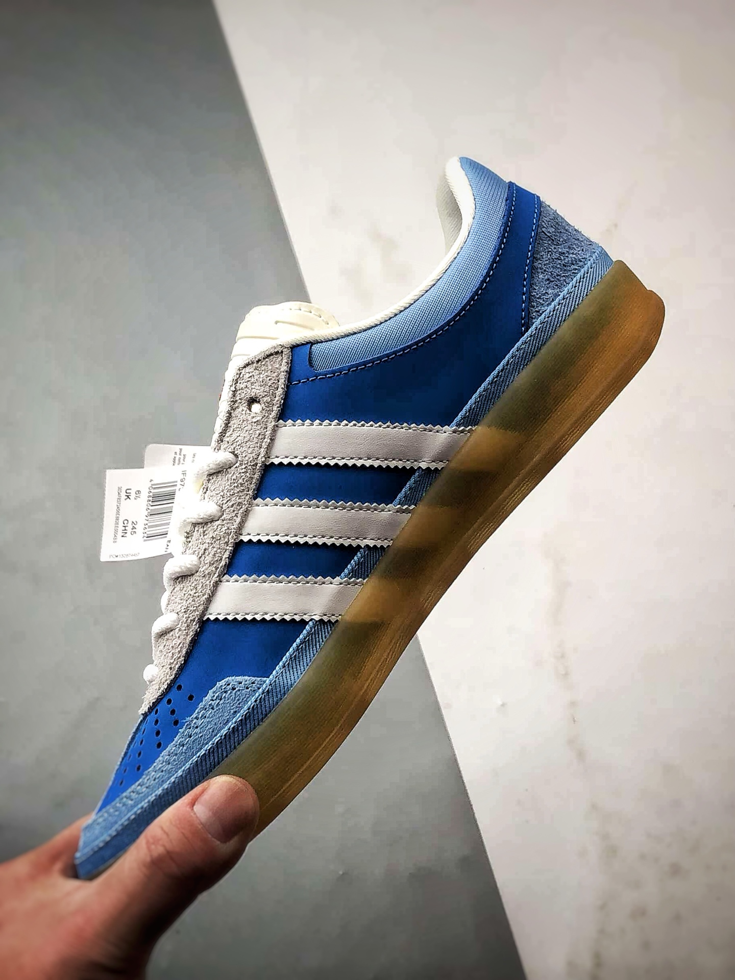 Bad Bunny x AD Originals Gazelle Indoor 蓝白灰 联名款三叶草复古休闲运动板鞋 IF9734