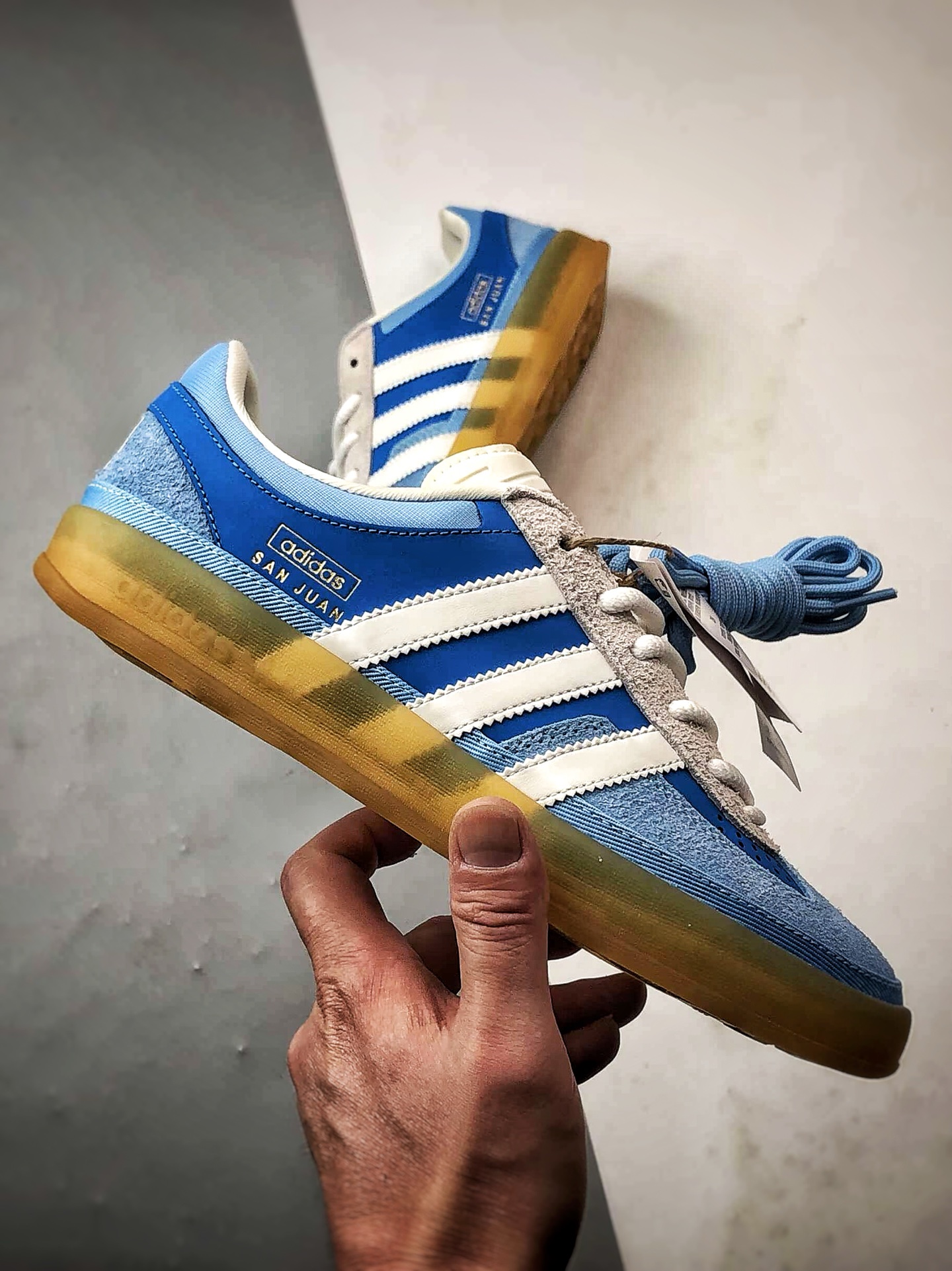 Bad Bunny x AD Originals Gazelle Indoor 蓝白灰 联名款三叶草复古休闲运动板鞋 IF9734