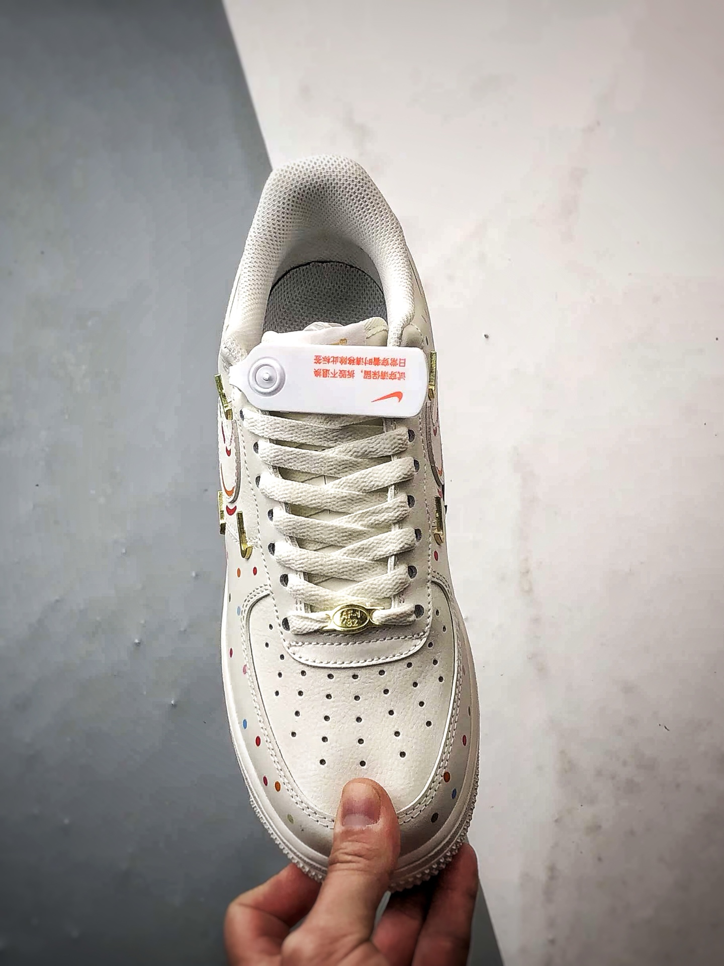 定制球鞋Air Force 1 Low 波点笑脸 米金四小钩 经典休闲运动板鞋 ZH0316-151