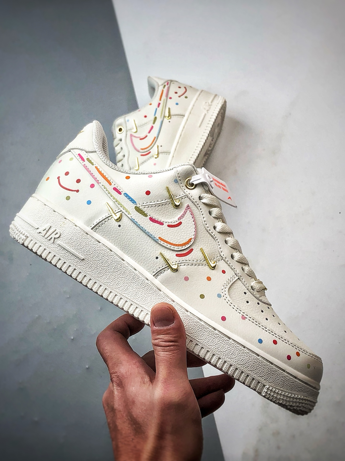 定制球鞋Air Force 1 Low 波点笑脸 米金四小钩 经典休闲运动板鞋 ZH0316-151