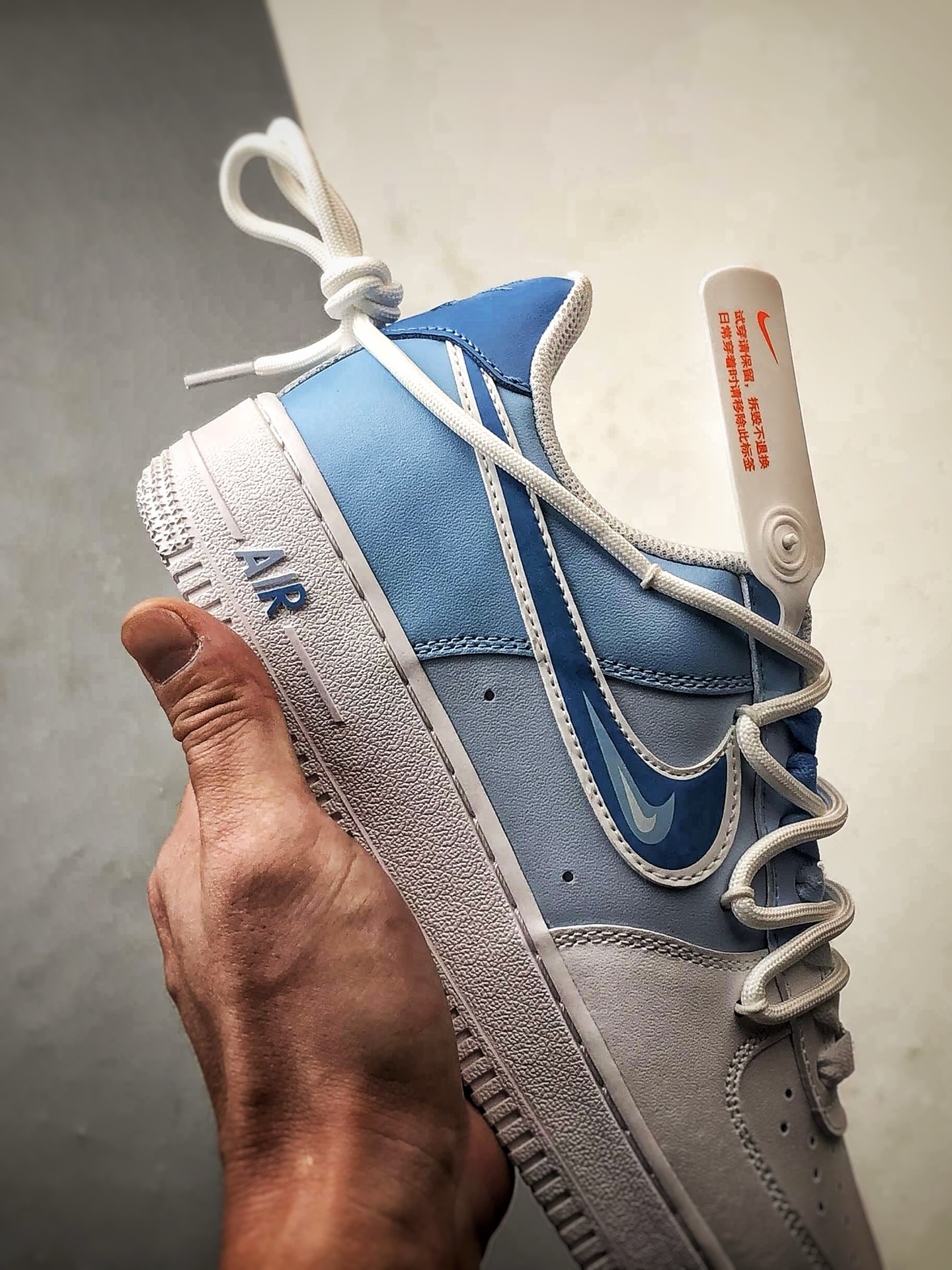 定制球鞋Air Force 1 Low 三钩渐变 蓝白解构 经典休闲运动板鞋 CD2288-951