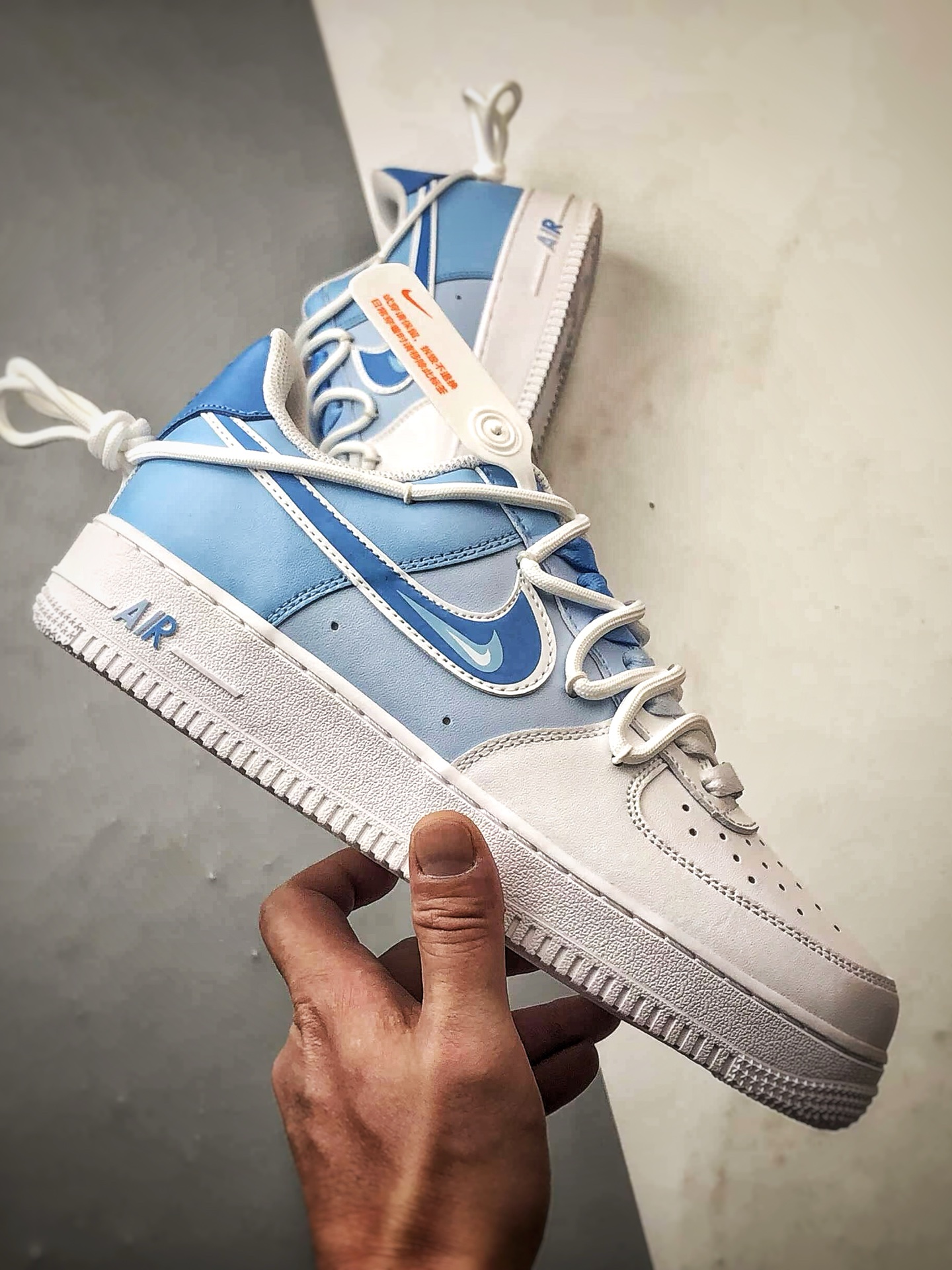 定制球鞋Air Force 1 Low 三钩渐变 蓝白解构 经典休闲运动板鞋 CD2288-951