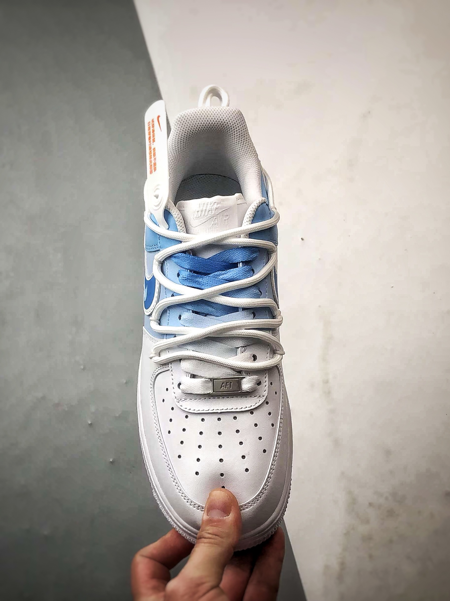 定制球鞋Air Force 1 Low 三钩渐变 蓝白解构 经典休闲运动板鞋 CD2288-951