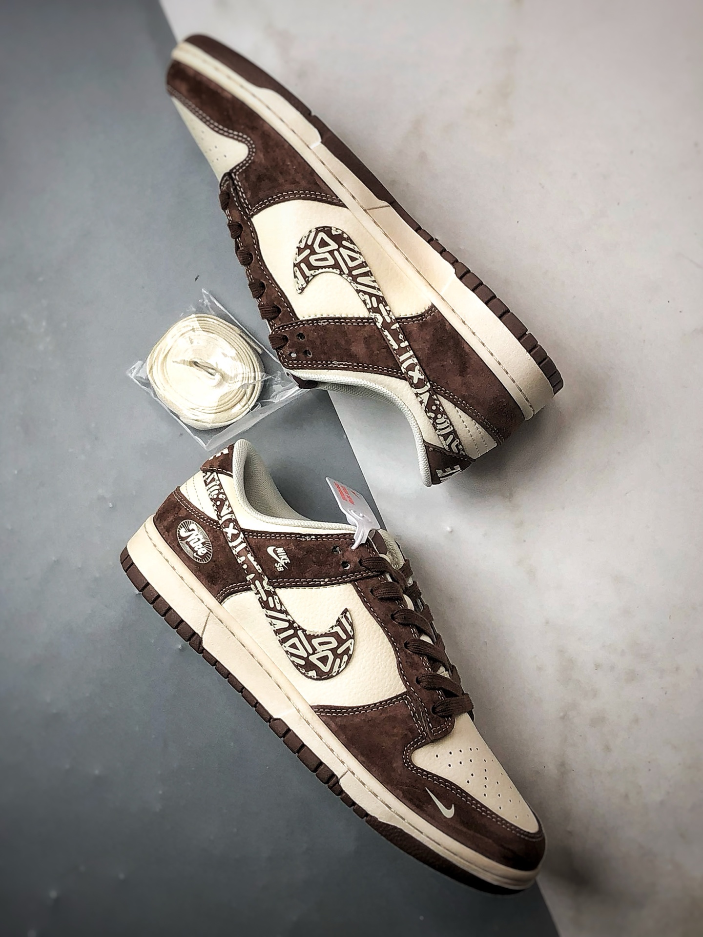 NK Dunk Low Retro ”DIY高端定制” 猪八米白棕印花钩 低帮休闲运动板鞋 XD1588-240