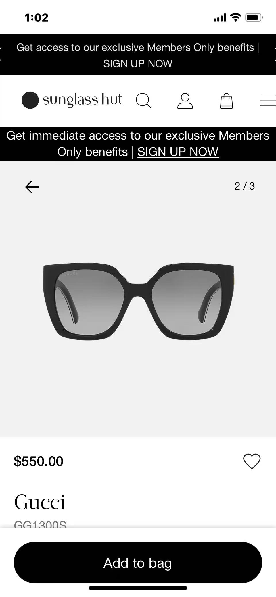  GUCC*
MODEL：GG1023S
SIZE：54口17–145

