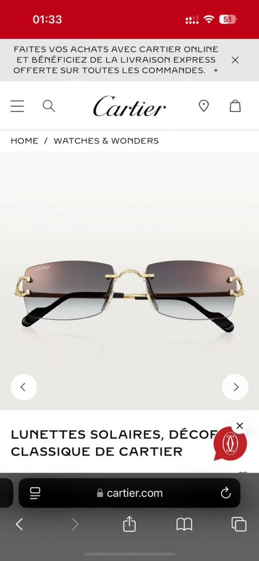  Cartier
MOD：CT0550S
Size：56口18-140

