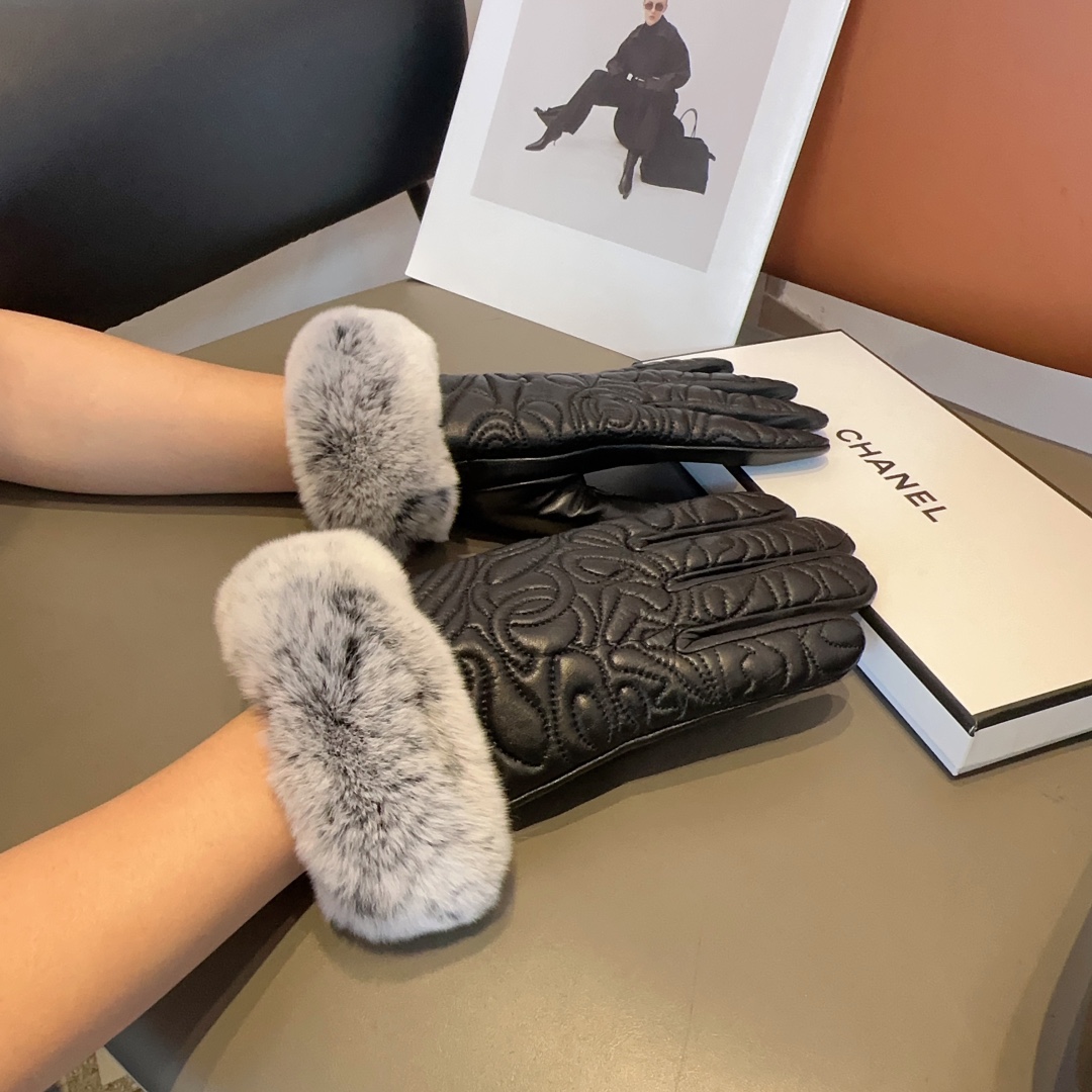 Chanel guantes de piel de cordero con pelo de conejo para mujer 👍 pantalla táctil para móvil, vale la pena comparar 🔥…