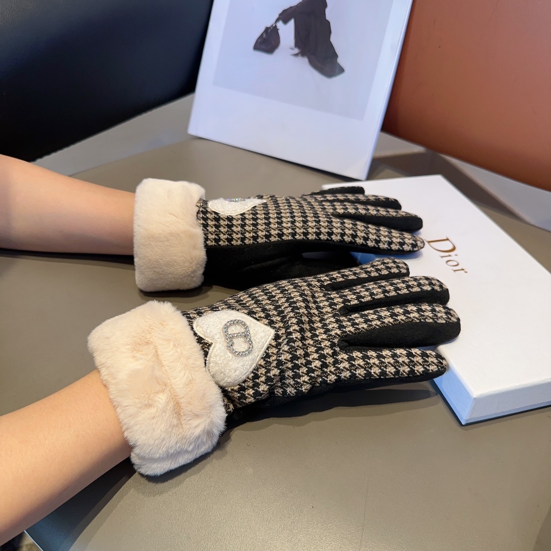 Guantes de lana Dior, guantes de moda, forro cálido para otoño e invierno, clásico y simple 💕 muy cómodo y s…