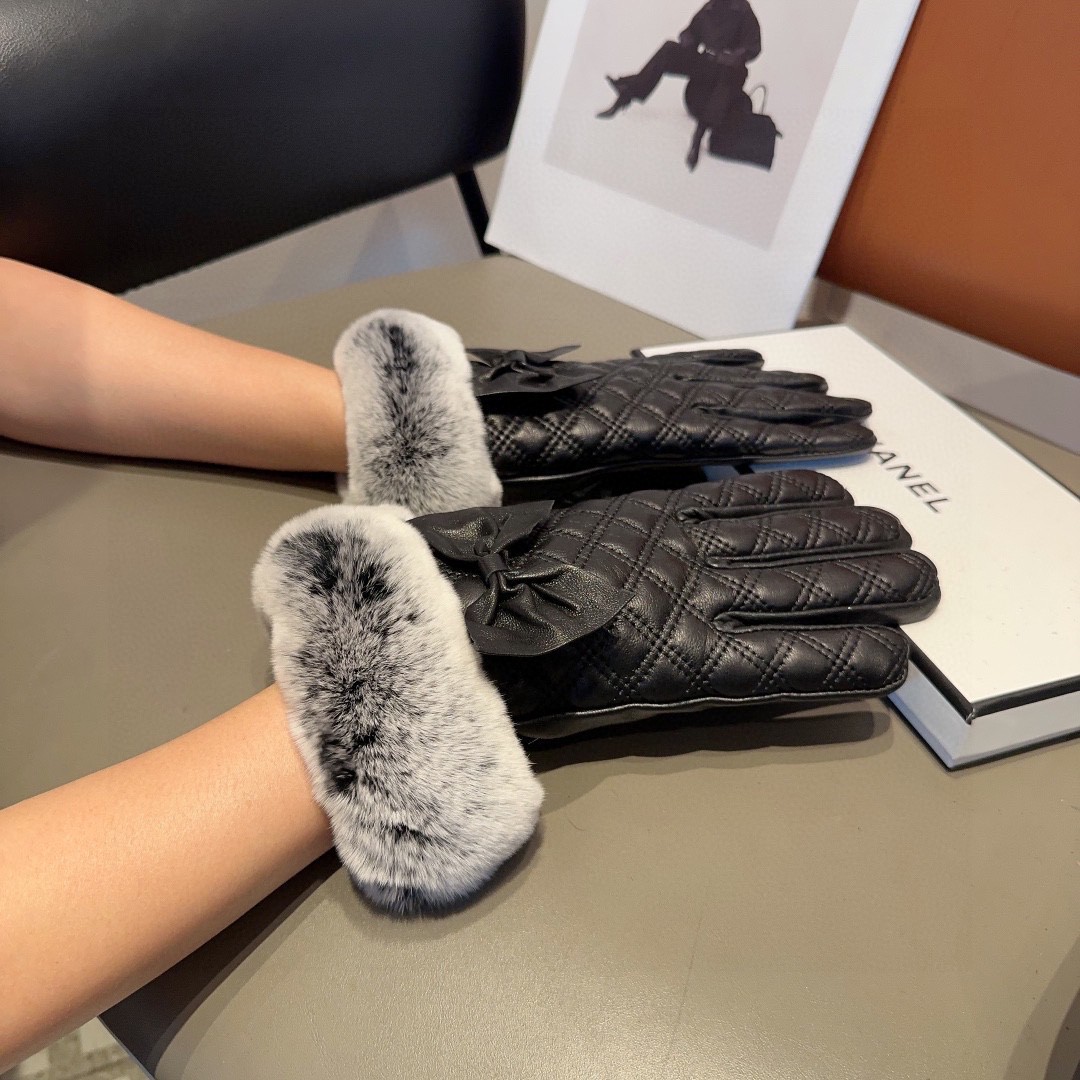 Mejor calidad falsa
 Chanel Guantes Pelo de conejo Piel oveja Colección otoño – invierno