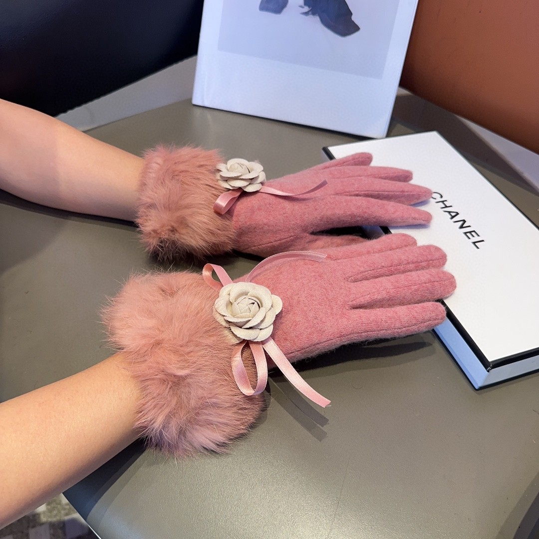 Chanel Guantes Marco de madera a cuadros Lana Colección otoño – invierno Fashion