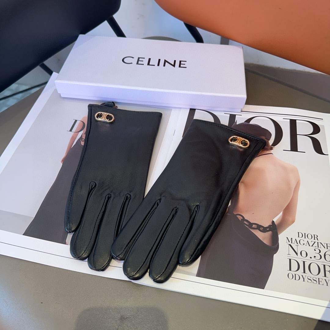 Luxurious Céline Lamb-Skin Fashion Gloves: Warm, Velvet, and Classic for Autumn/Winter - 图片 4