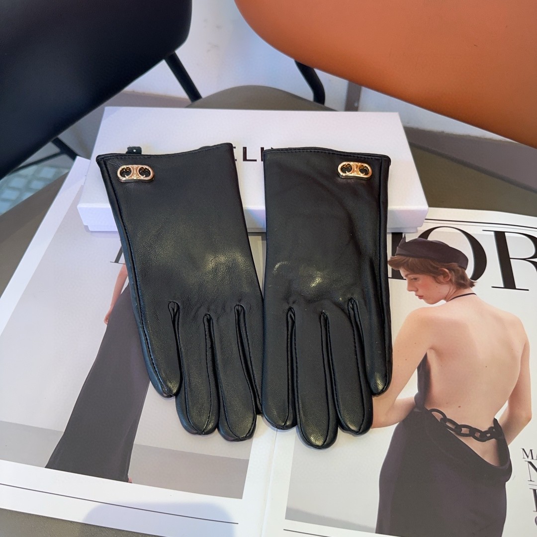 Luxurious Céline Lamb-Skin Fashion Gloves: Warm, Velvet, and Classic for Autumn/Winter - 图片 3