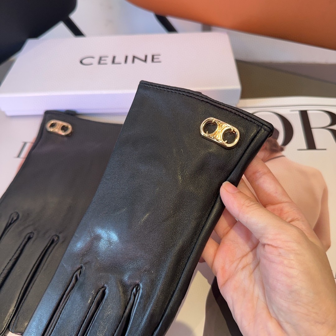 Luxurious Céline Lamb-Skin Fashion Gloves: Warm, Velvet, and Classic for Autumn/Winter - 图片 6