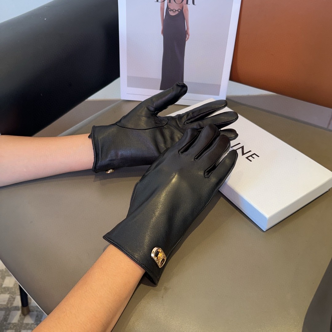 Luxurious Céline Lamb-Skin Fashion Gloves: Warm, Velvet, and Classic for Autumn/Winter - 图片 2