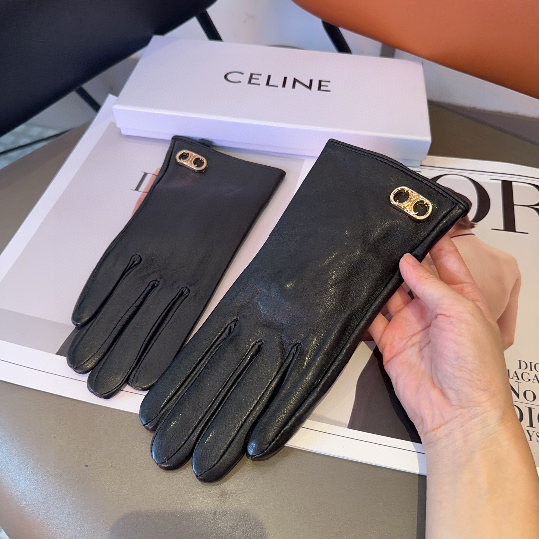Luxurious Céline Lamb-Skin Fashion Gloves: Warm, Velvet, and Classic for Autumn/Winter - 图片 5