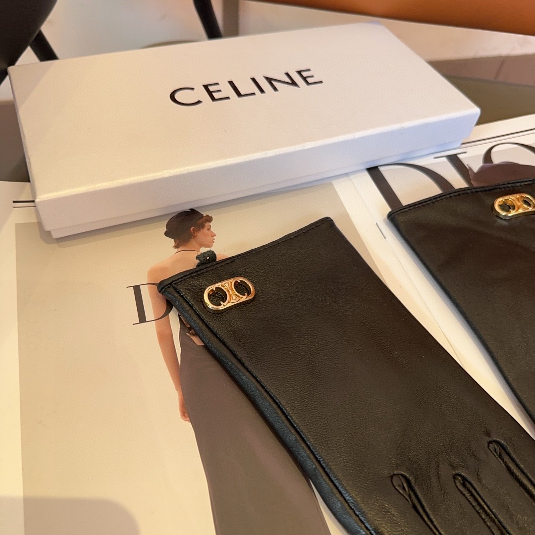 Luxurious Céline Lamb-Skin Fashion Gloves: Warm, Velvet, and Classic for Autumn/Winter - 图片 8