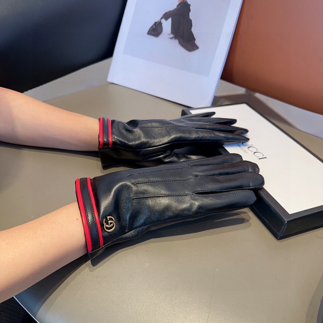 Luxurious Gucci Lambskin Gloves: Fashionable, Warm, Classic, Cozy, Soft, Perfect for Autumn/Winter - 图片 1