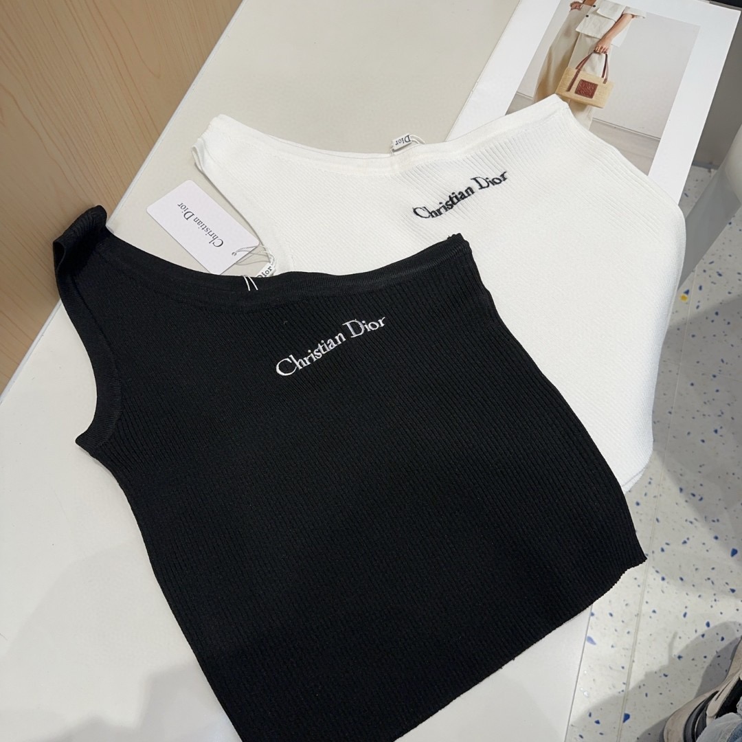 迪奥斜肩针织背心