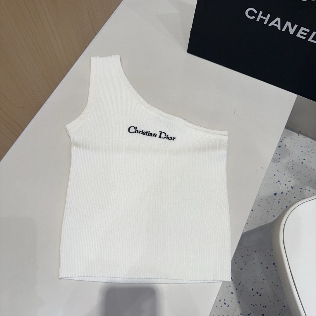 迪奥斜肩针织背心