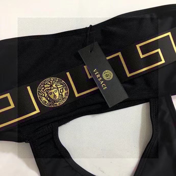 Versac*新款美杜莎性感腰部挖空露腰斜肩单肩连体泳衣 黑色 SML