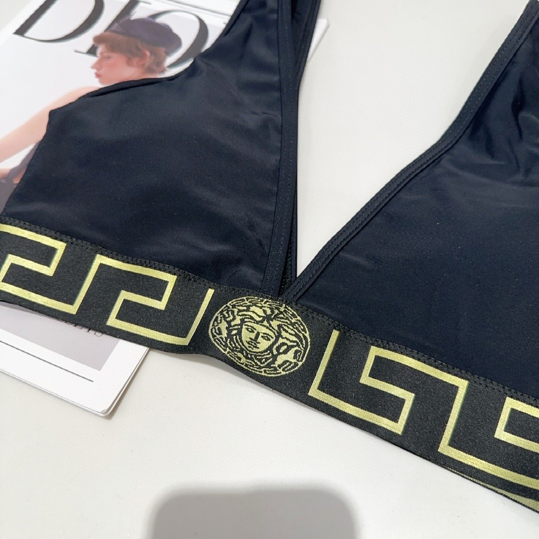 Versac*新款头像织带比基尼分体泳衣套装 黑色 ＳＭＬ