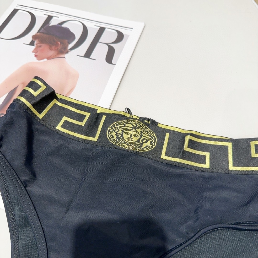 Versac*新款头像织带比基尼分体泳衣套装 黑色 ＳＭＬ