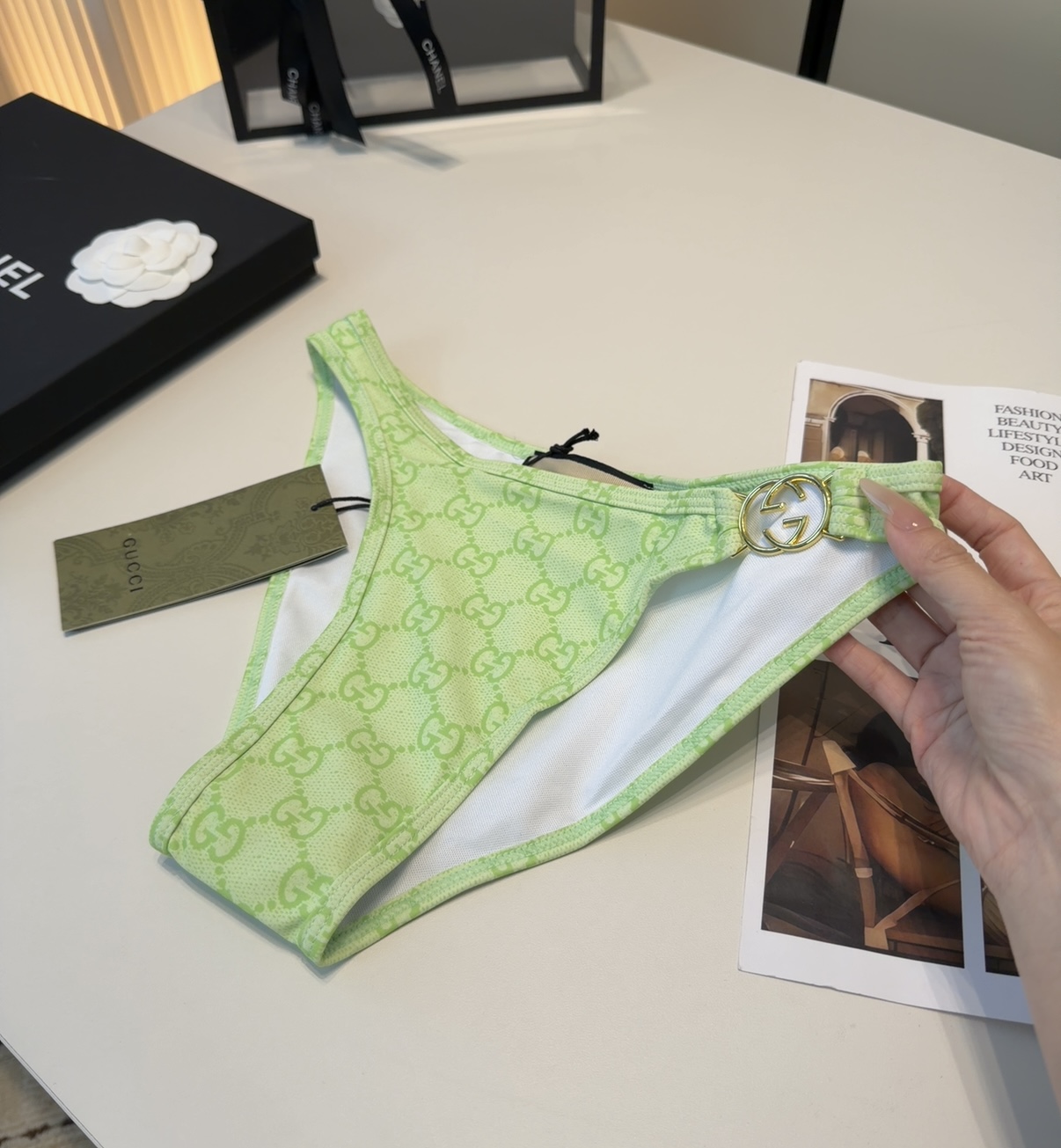 古奇泳衣，时尚潮人必备！实物超级好看！海边度假拍照超级好！SML