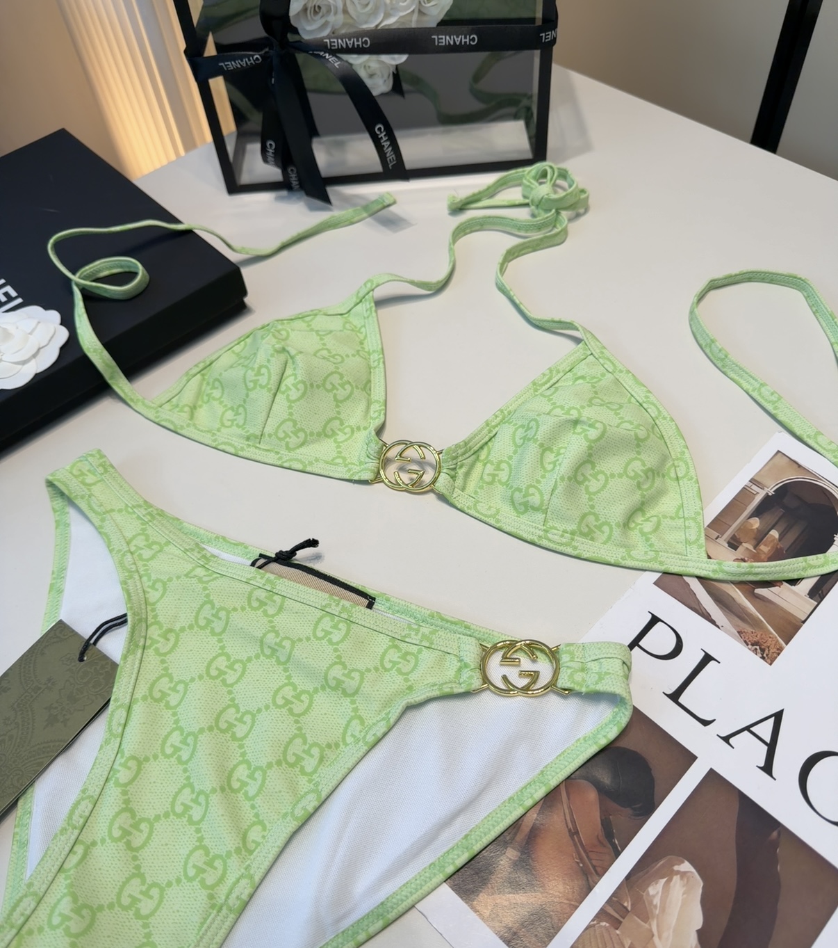 古奇泳衣，时尚潮人必备！实物超级好看！海边度假拍照超级好！SML