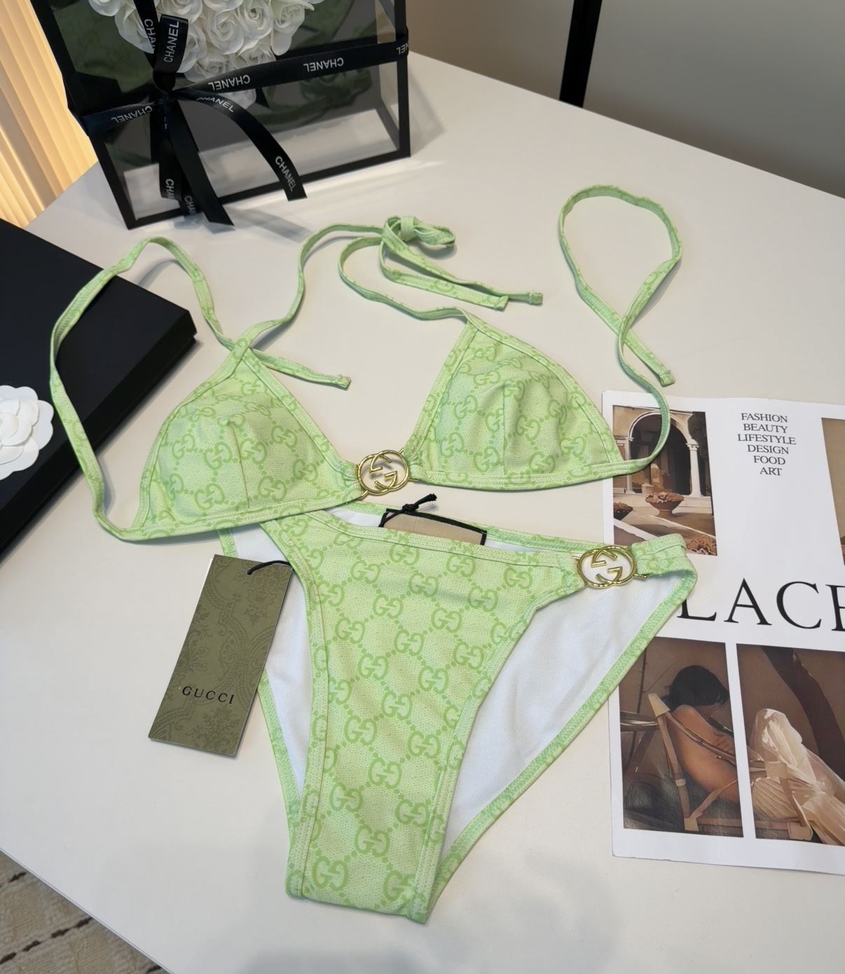 古奇泳衣，时尚潮人必备！实物超级好看！海边度假拍照超级好！SML