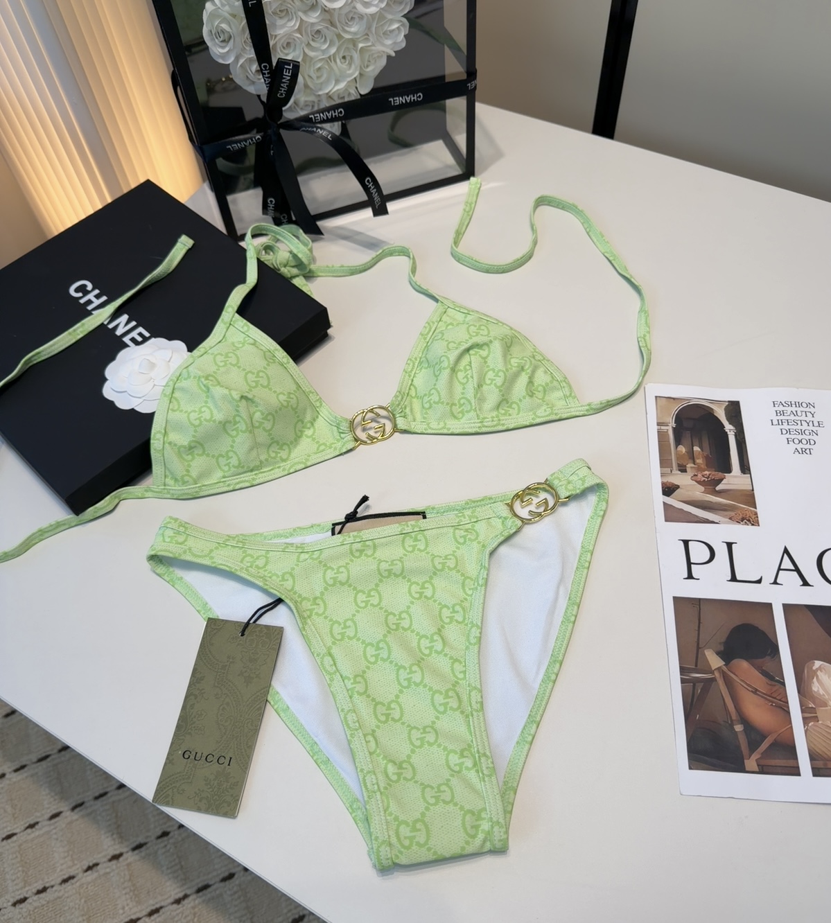 古奇泳衣，时尚潮人必备！实物超级好看！海边度假拍照超级好！SML