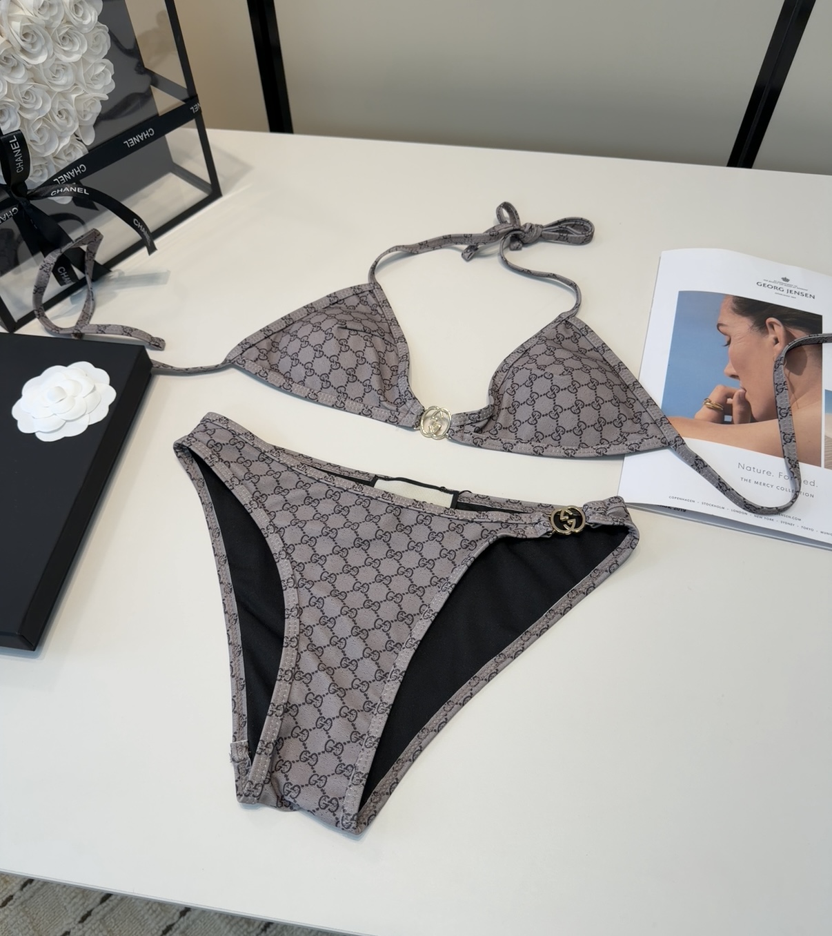 古奇泳衣，时尚潮人必备！实物超级好看！海边度假拍照超级好！SML