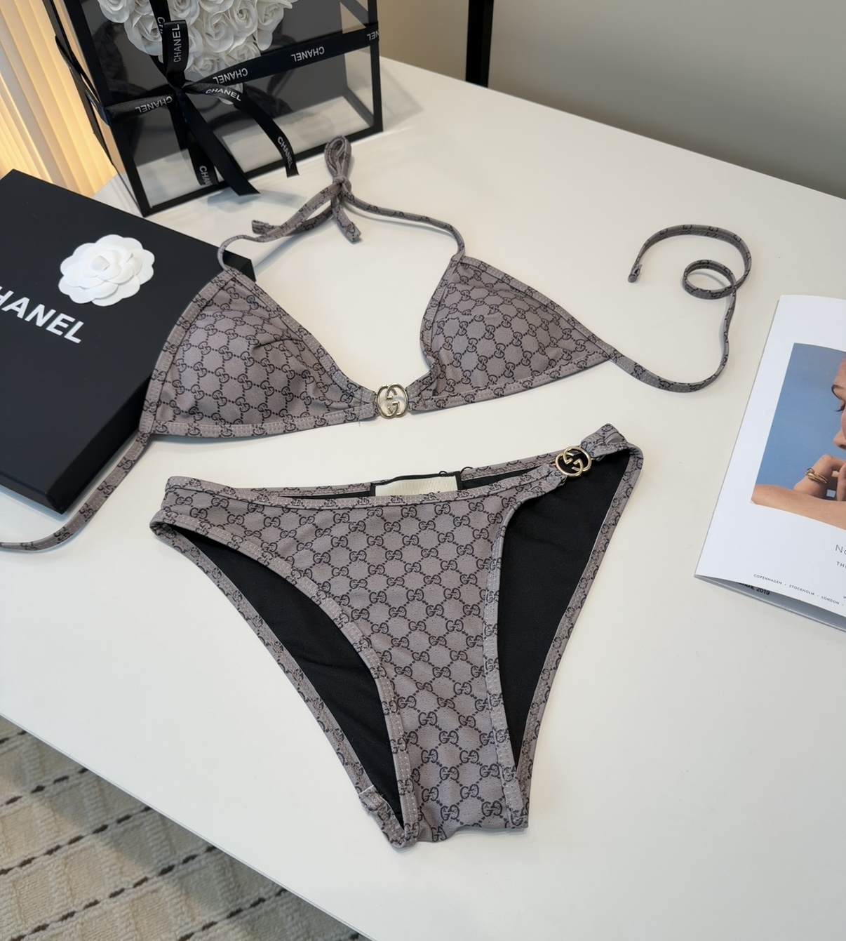 古奇泳衣，时尚潮人必备！实物超级好看！海边度假拍照超级好！SML