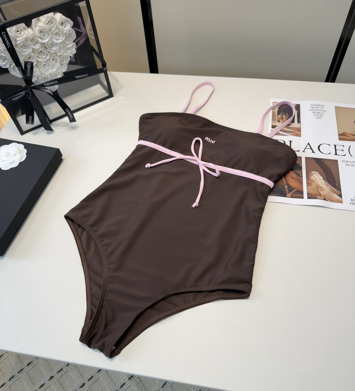 Miumiu泳衣，时尚潮人必备！实物超级好看！海边度假拍照超级好！SML