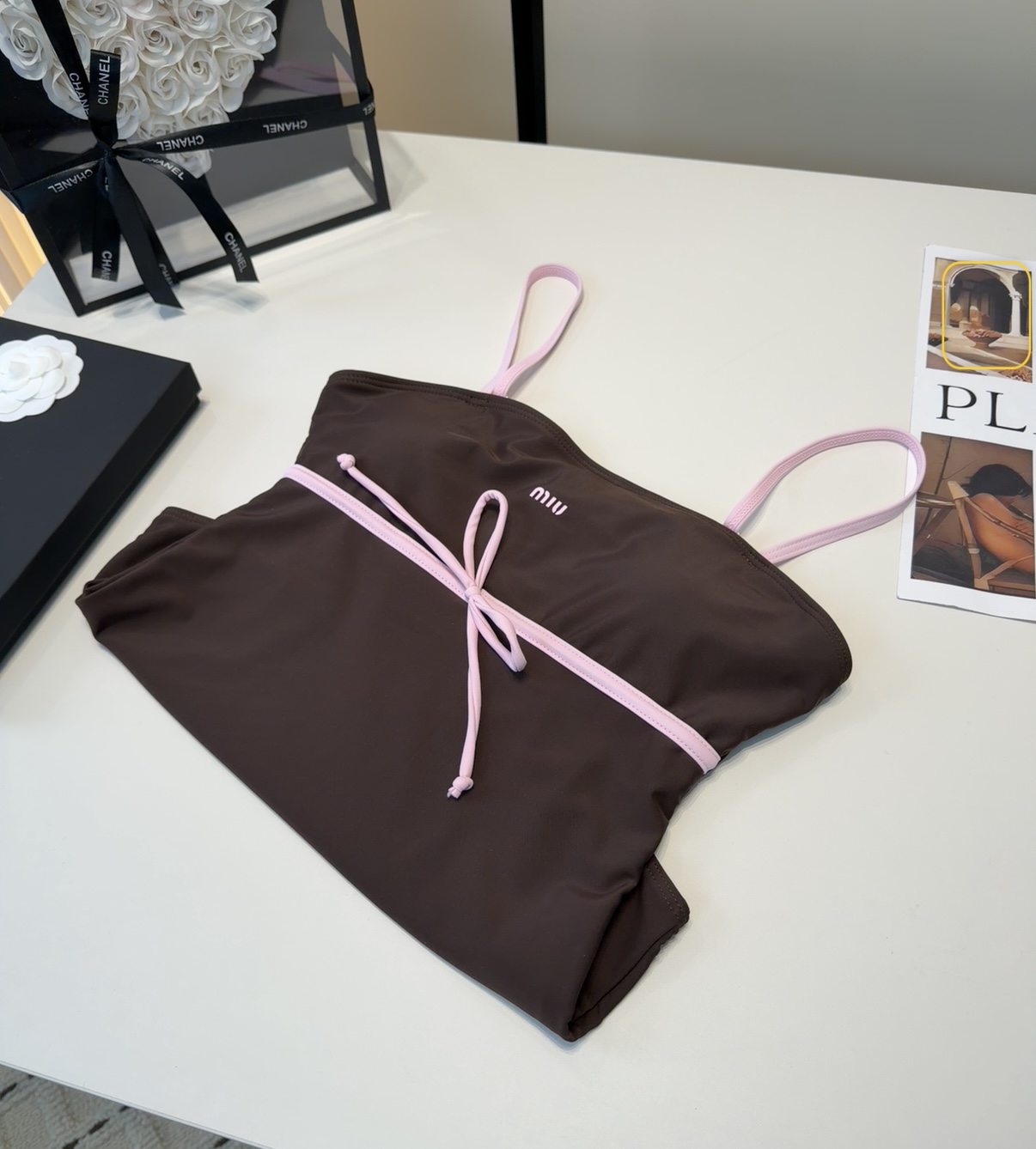 Miumiu泳衣，时尚潮人必备！实物超级好看！海边度假拍照超级好！SML