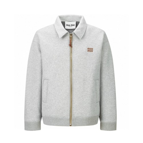 Miu Miu Women's Gray Cotton Blend Zip-Up Collar Sweatshirt Jacket 1 Miu Miu Women’s Gray Cotton Blend Zip-Up Collar Sweatshirt Jacket