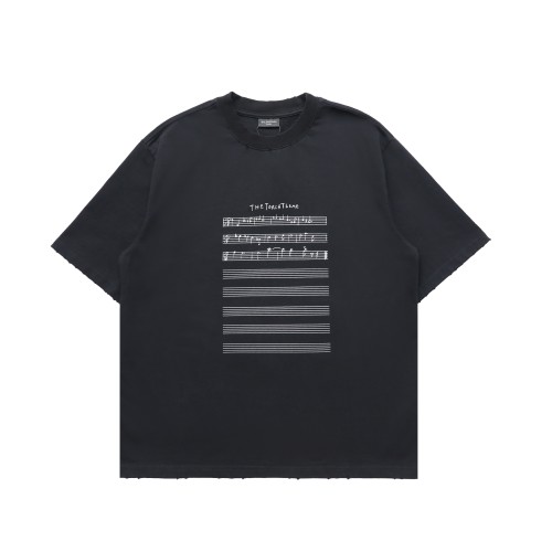 Balenciaga Distressed Note Print T-Shirt - Heavy Cotton, Unisex Fit 1 Balenciaga Distressed Note Print Cotton T-Shirt – Unisex, Black/Beige